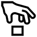 Black and white icon of a hand picking up a box.