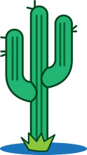 Cartoon saguaro cactus in the desert.