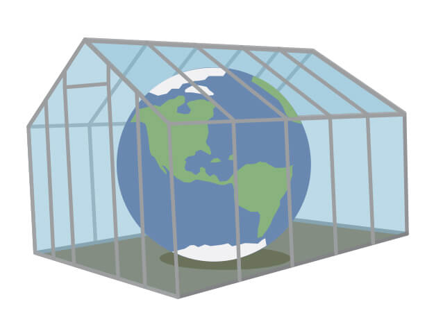 Cartoon Earth inside a greenhouse