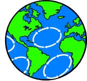 Cartoon Earth shoiwng major ocean currents.