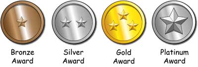 Medals for playing Power Up, include bronze, silver, gold, and platinum.