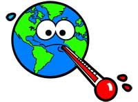 A cartoon of the Earth with a thermometer in its mouth.