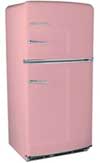 Photo of old, pink refrigerator.