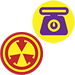Two yellow circles, one containing an illustrated weight scale and the other containing three red arrows pointing toward its center.