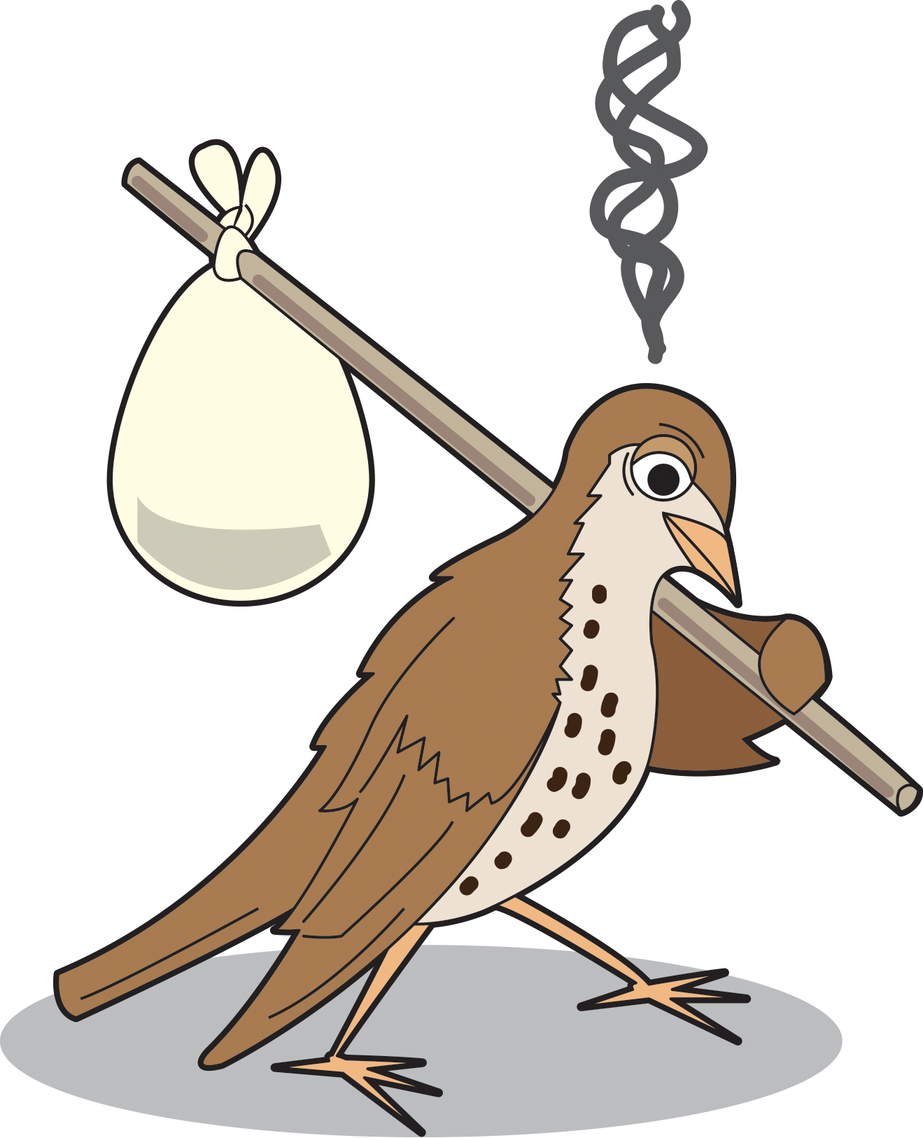 a cartoon of an upset bird with a stick and bindle