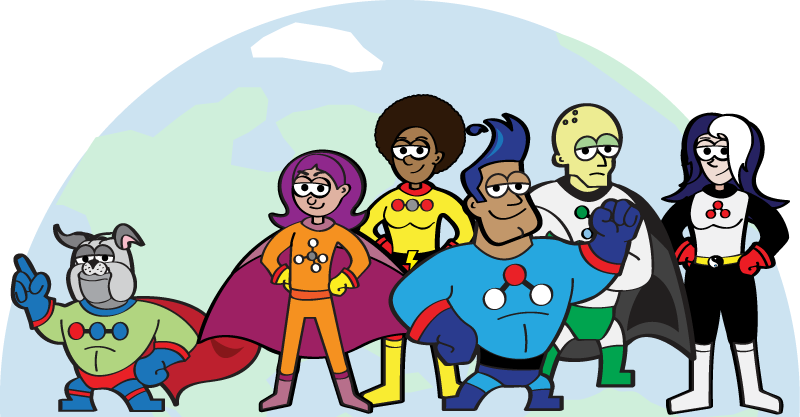 Cartoon of greenhouse gas 'super heroes'