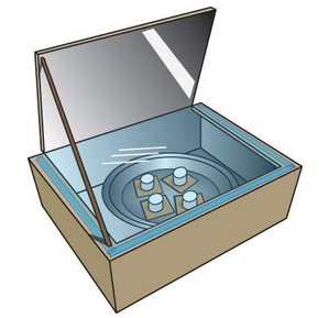 cartoon of a solar oven with smores cooking inside.