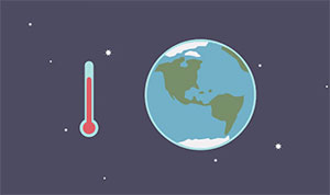Cartoon of Earth with a thermometer next to it.
