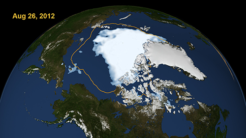 Satellite data shows shrinking Arctic sea ice , August 26, 2012