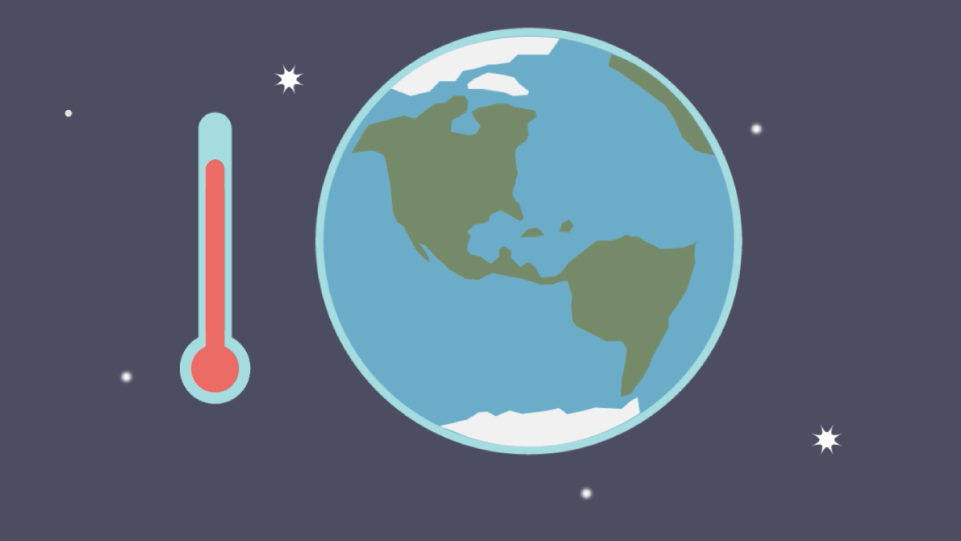 Illustration of Earth and a thermometer.