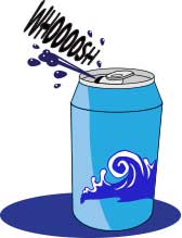 Cartoon soda can, gas escaping with a 'whoosh.'