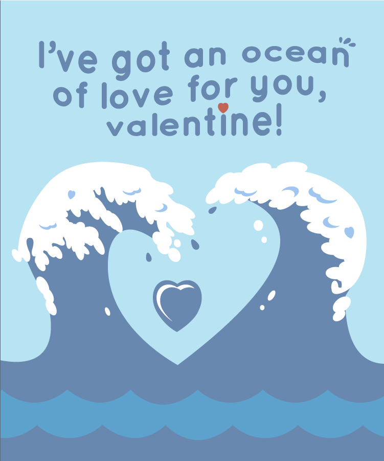 Illustration of ocean waves forming a heart.